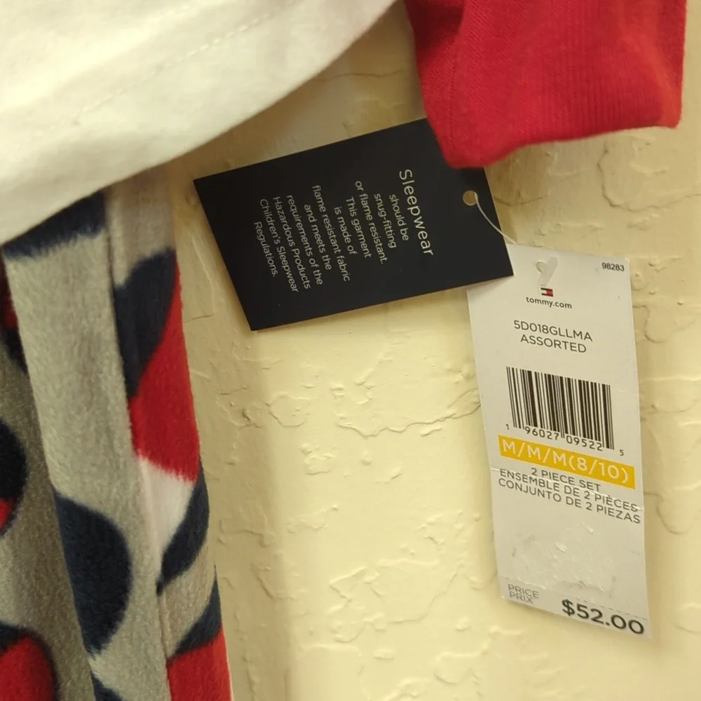 Tommy Hilfiger Girls 2-Pc. Navy, Red, & White Heart Pajama Set Size Medium 8/10